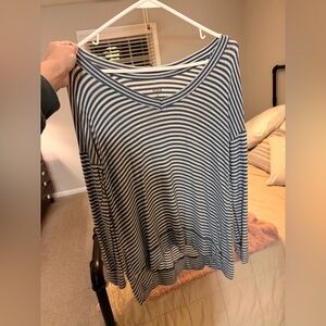 Plain Light Grey and White Striped Flowy Top